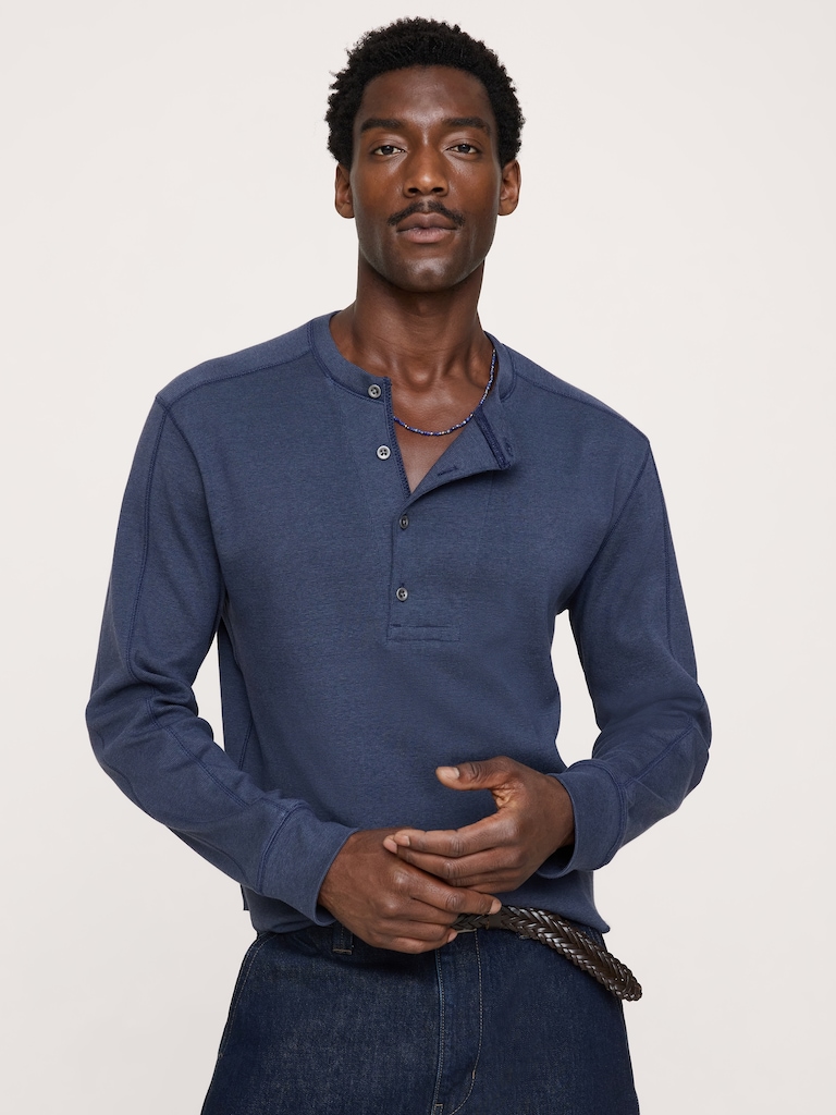Ribbed Cotton Henley T-Shirt