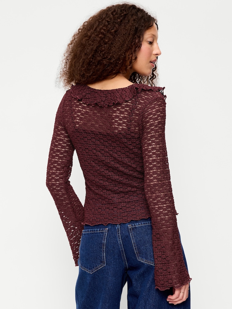 Fitted Bell-Sleeve Ruffle Top