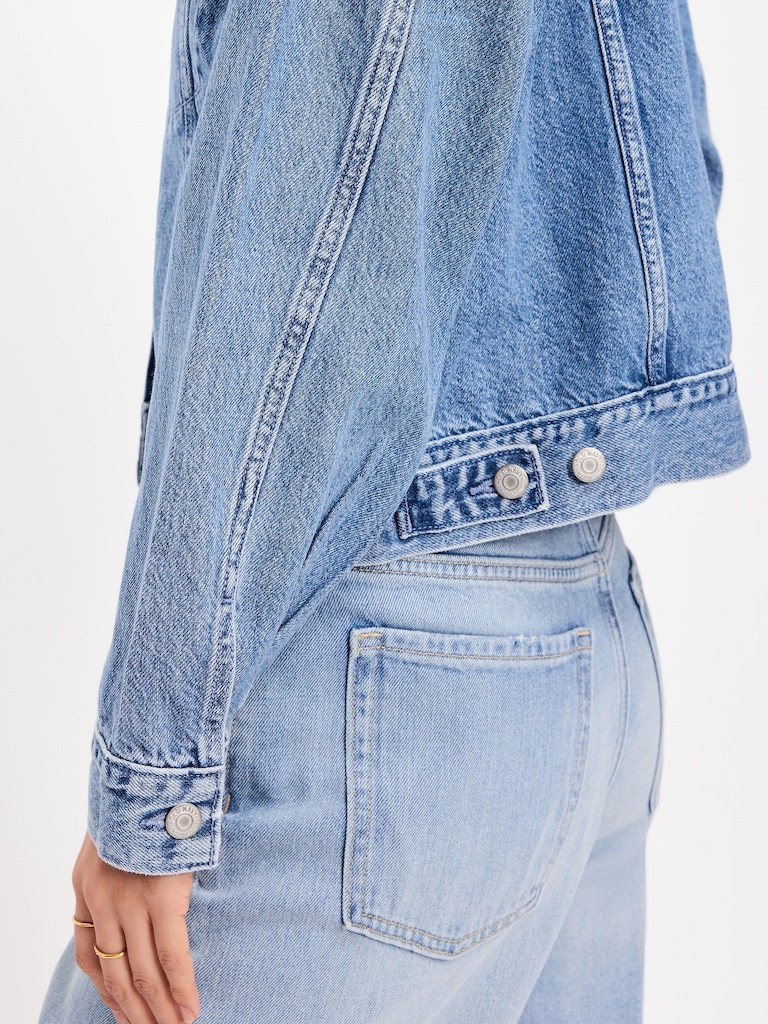 Embroidered Cropped Denim Jacket
