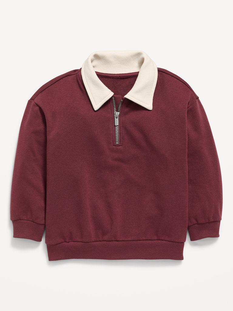 Oversized Collared French Terry Quarter-Zip for Toddler Boys