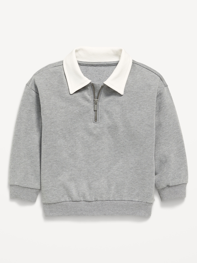Oversized Collared French Terry Quarter-Zip for Toddler Boys