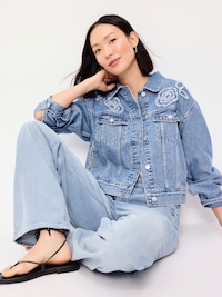 Embroidered Cropped Denim Jacket