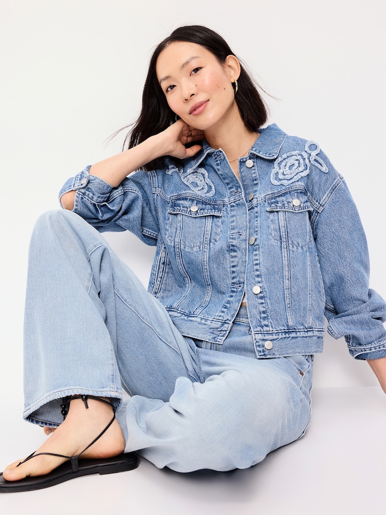 Embroidered Cropped Denim Jacket