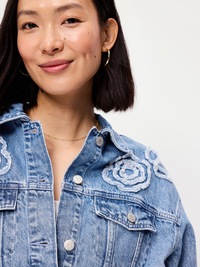 Embroidered Cropped Denim Jacket