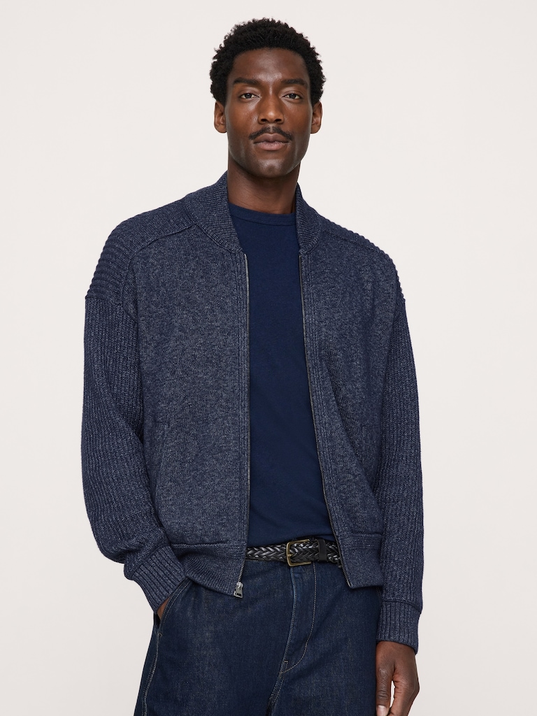 Cotton Bomber Sweater Jacket