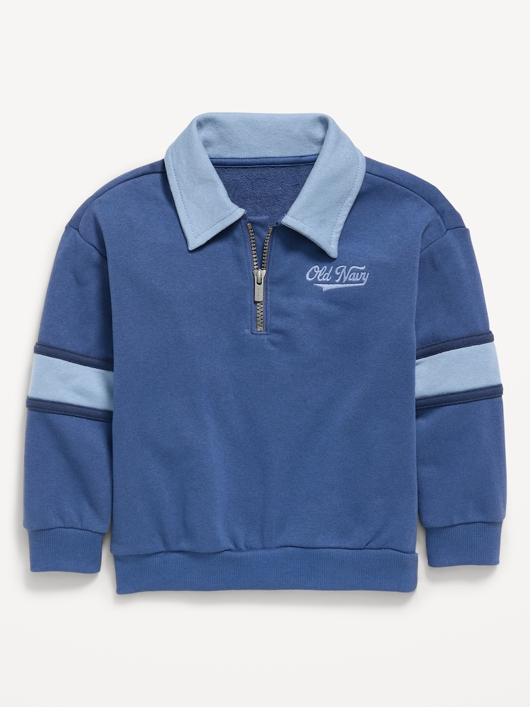 Oversized Logo Graphic Collared French Terry Quarter-Zip for Toddler Boys