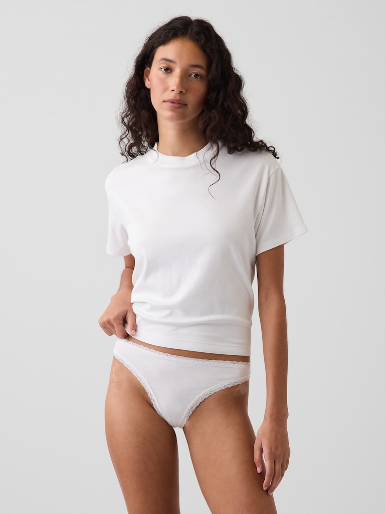 MadeSoft Organic Stretch Cotton Lace-Trim Thong