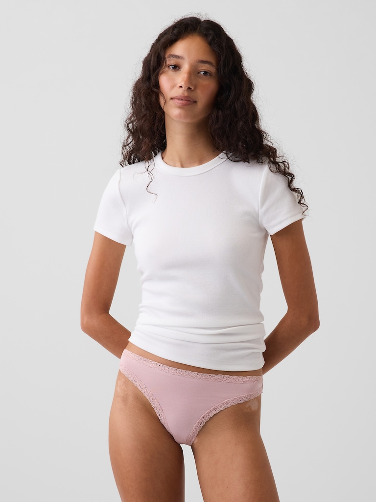 MadeSoft Organic Stretch Cotton Lace-Trim Thong