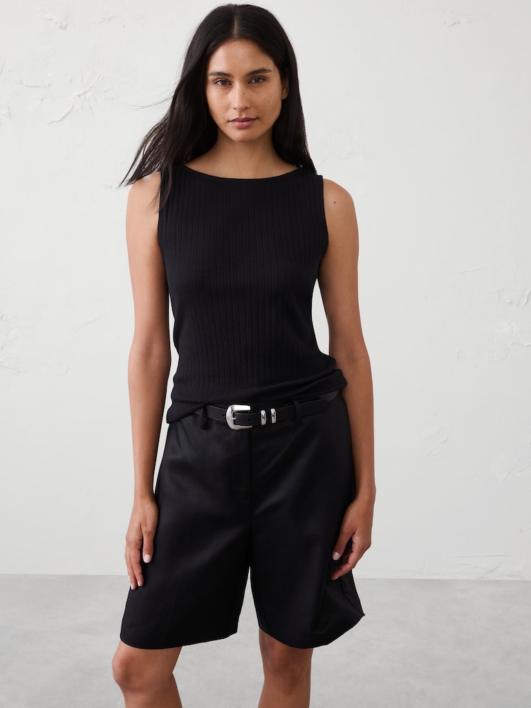 Pointelle Ribbed Boatneck Top