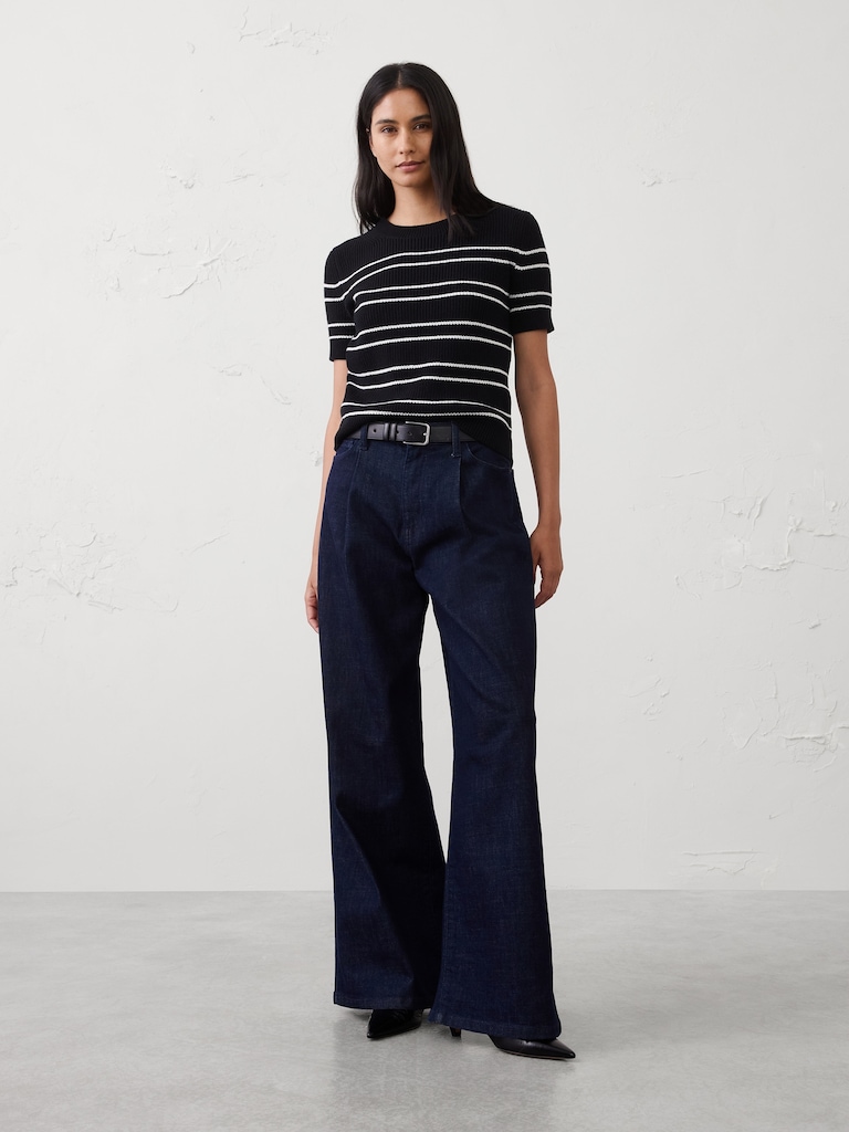 Cotton Striped Ribbed Textured Sweater