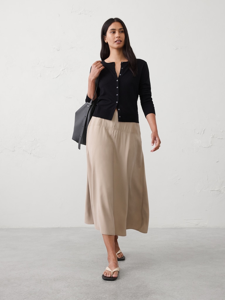 Curved Seamed-Waist Midi Skirt