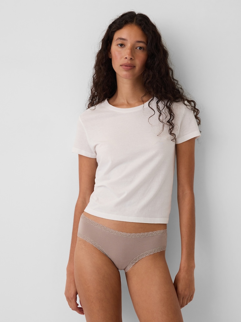 MadeSoft Organic Stretch Cotton Lace-Trim Cheeky Hipster