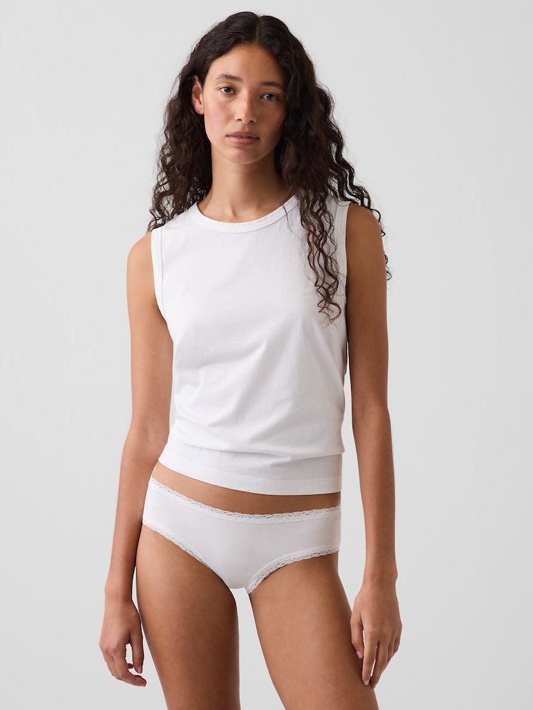 MadeSoft Organic Stretch Cotton Lace-Trim Cheeky Hipster