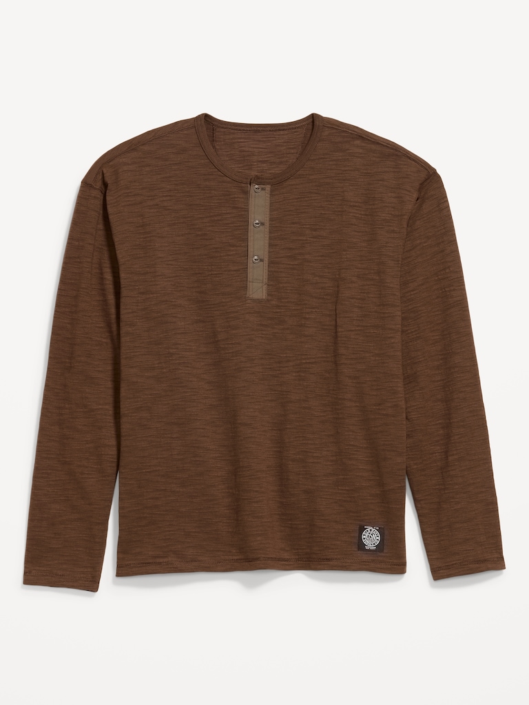 Long-Sleeve Slub-Knit Henley T-Shirt