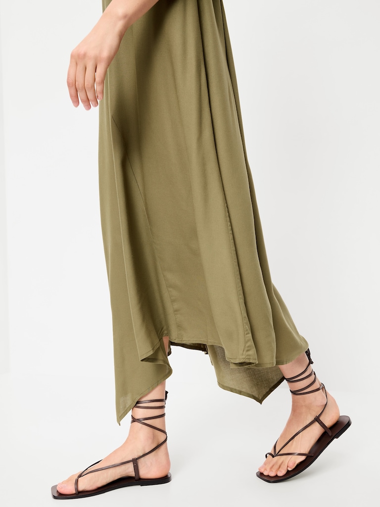 Fit & Flare Tie-Back Asymmetrical Midi Dress