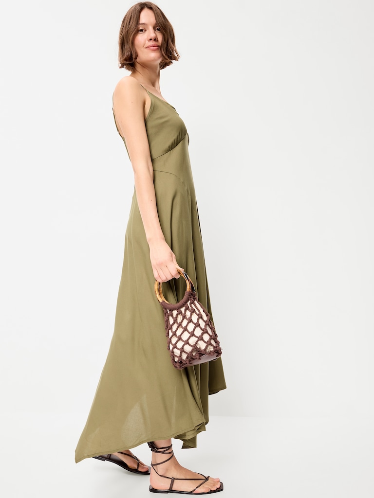 Fit & Flare Tie-Back Asymmetrical Midi Dress