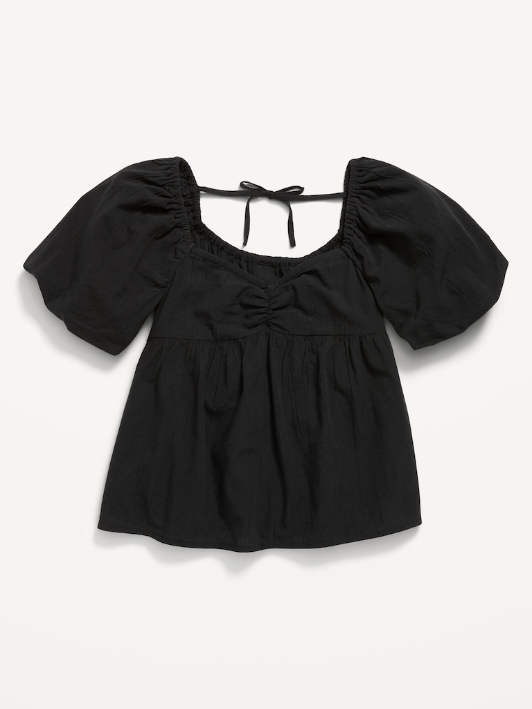Haut froissé à manches bouffantes à nouer au dos pour fille