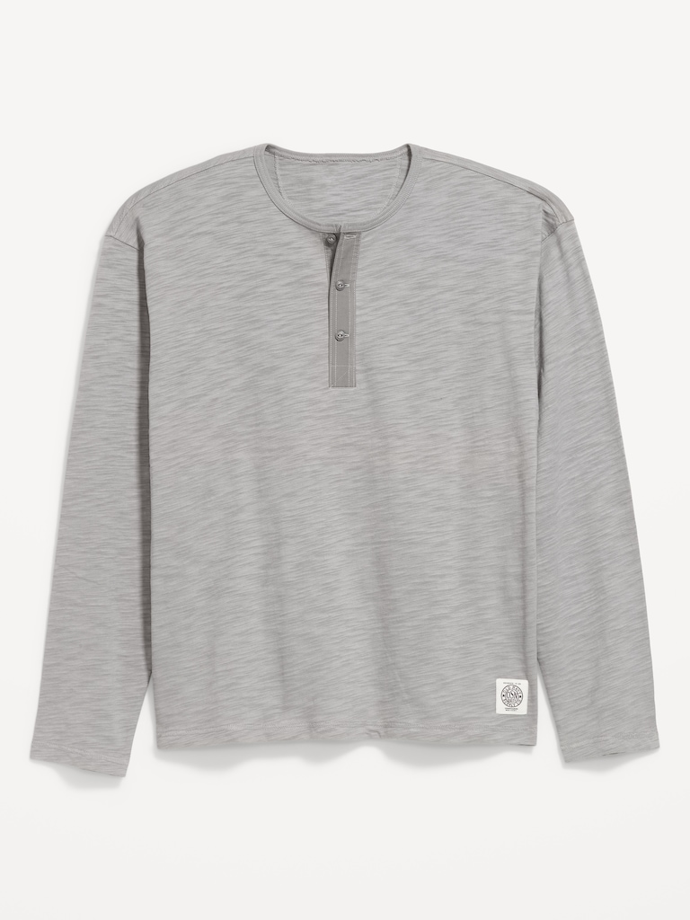 Long-Sleeve Slub-Knit Henley T-Shirt
