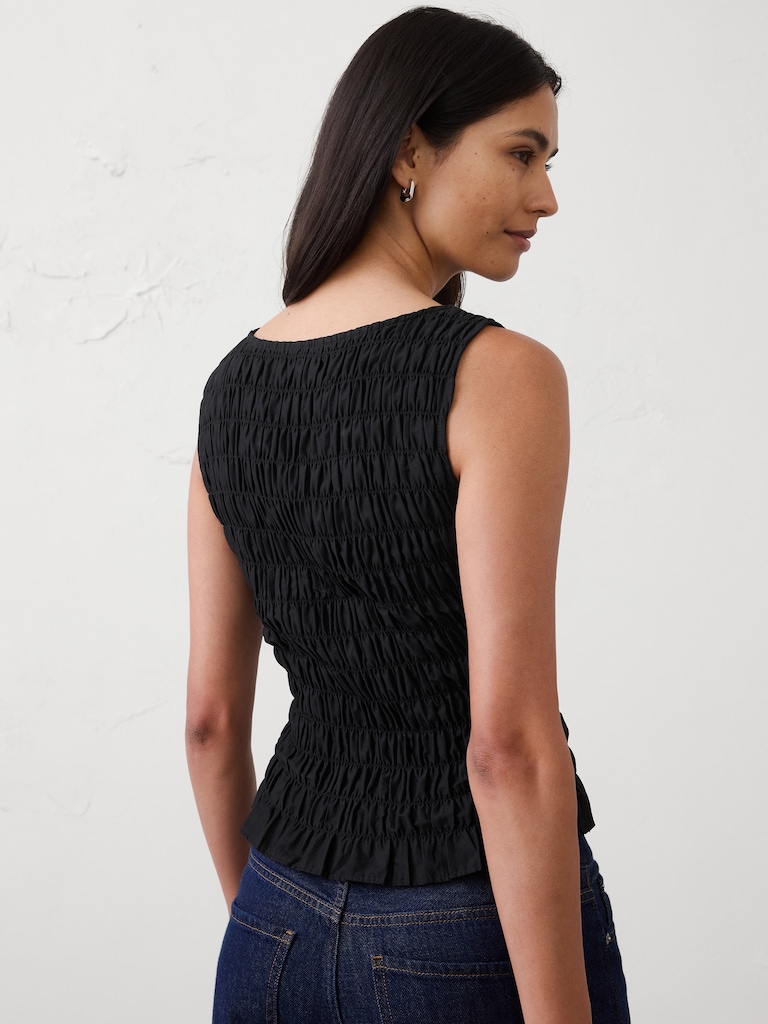 Boatneck Smocked Cropped Top