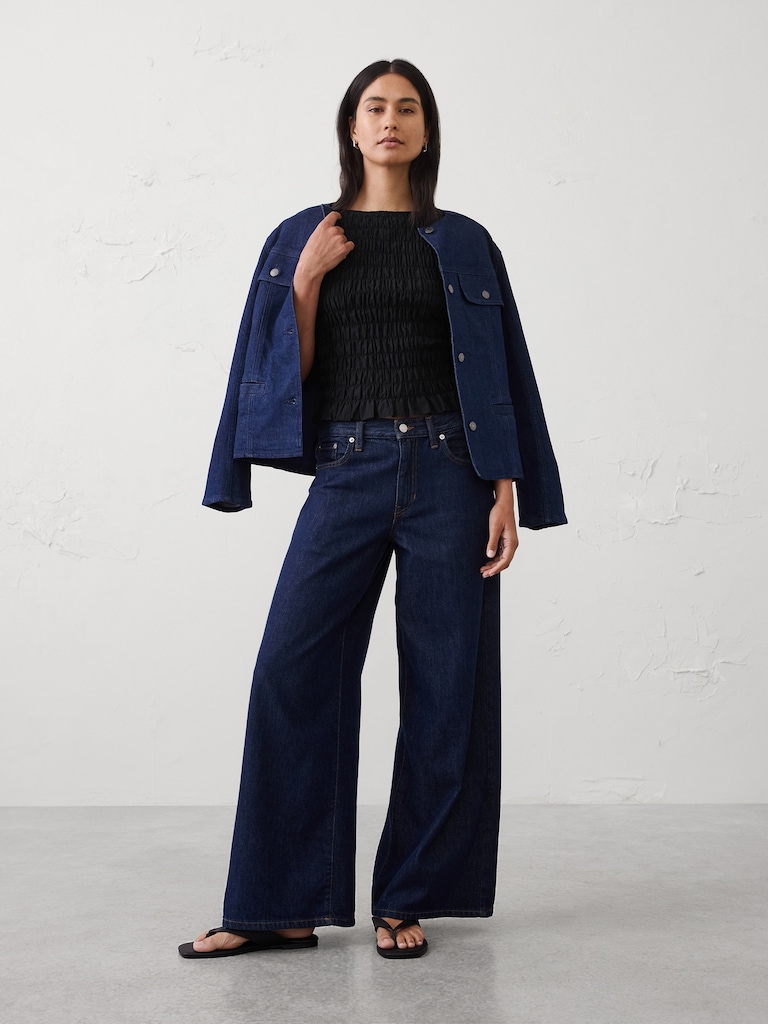 Boatneck Smocked Cropped Top