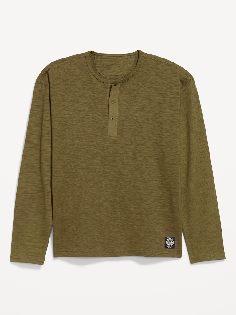 Long-Sleeve Slub-Knit Henley T-Shirt