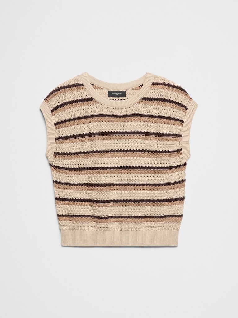 Cotton Striped Textured Cap-Sleeve Sweater