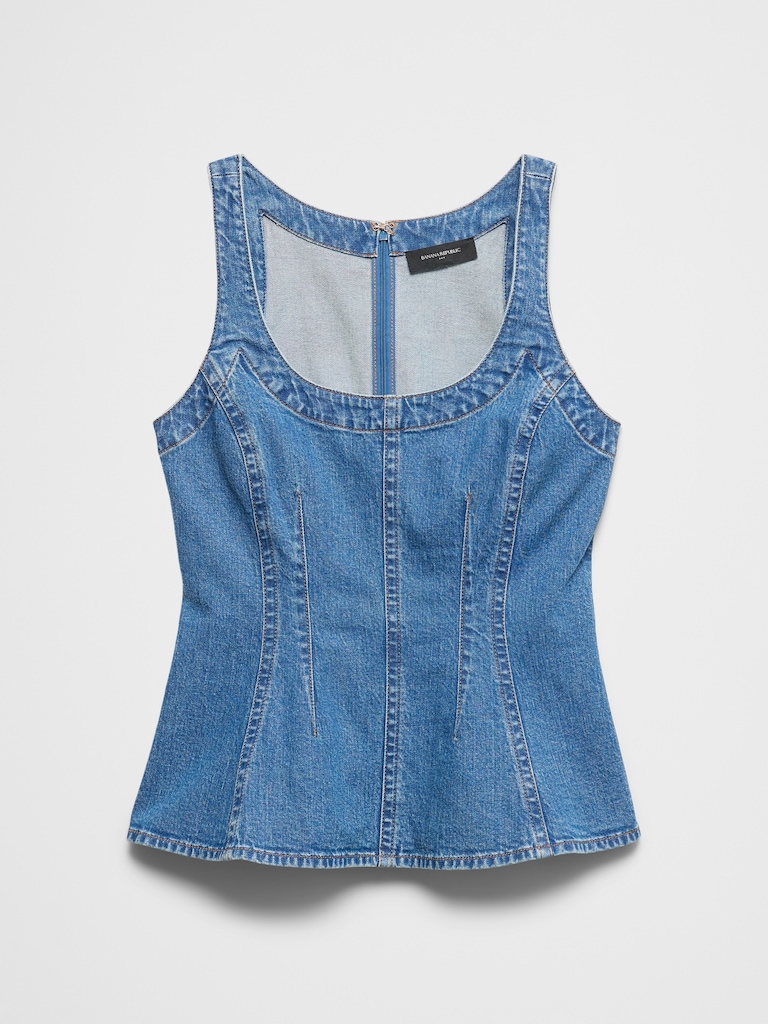 Denim Scoop-Neck Peplum Top
