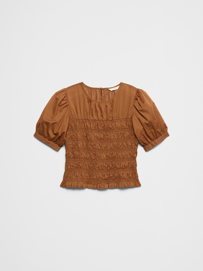 High-Neck Smocked Cropped Top