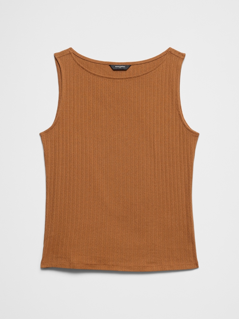 Pointelle Ribbed Boatneck Top