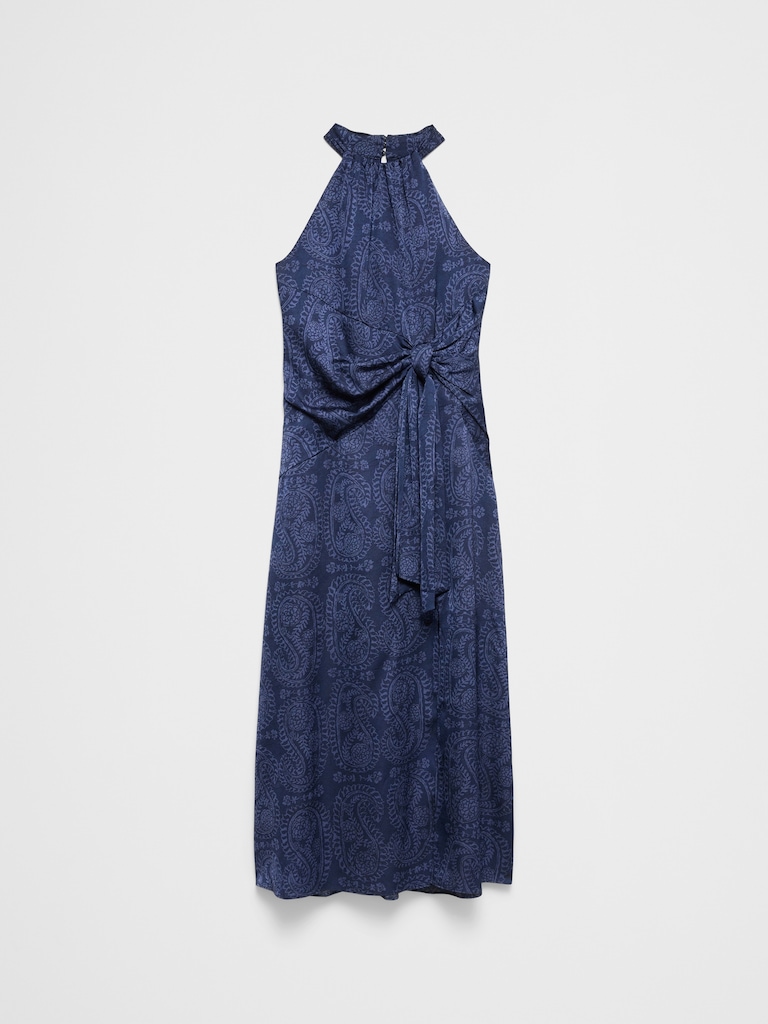 Satin Halter Tie-Waist Maxi Dress