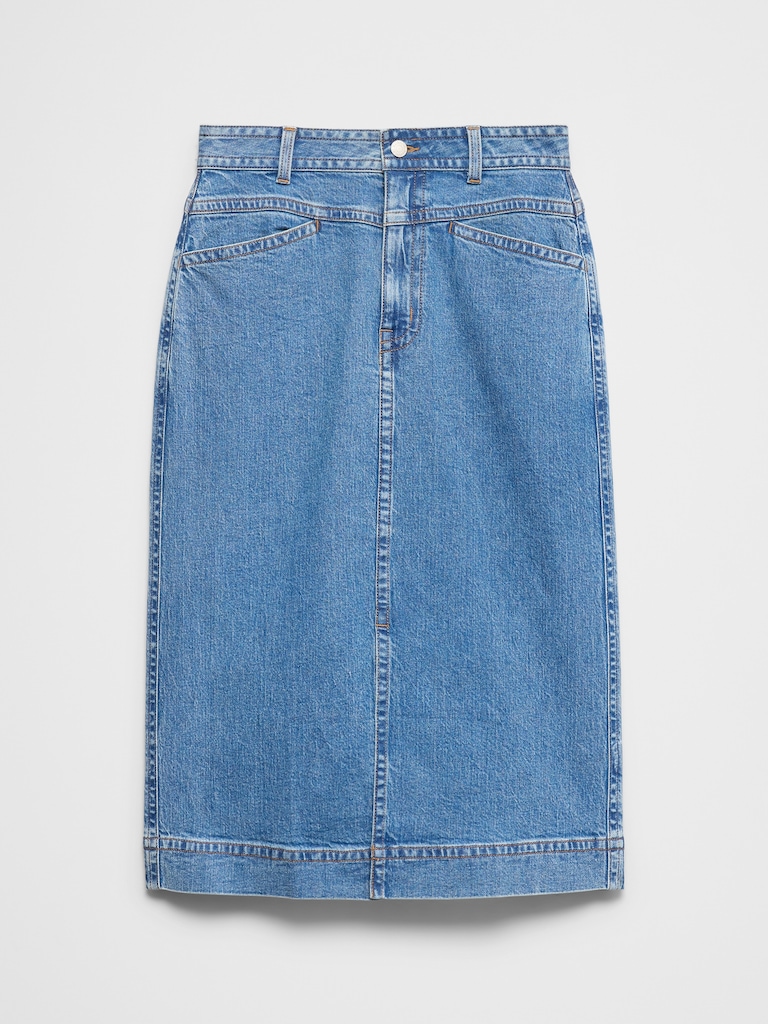 Denim Slit-Front Midi Skirt