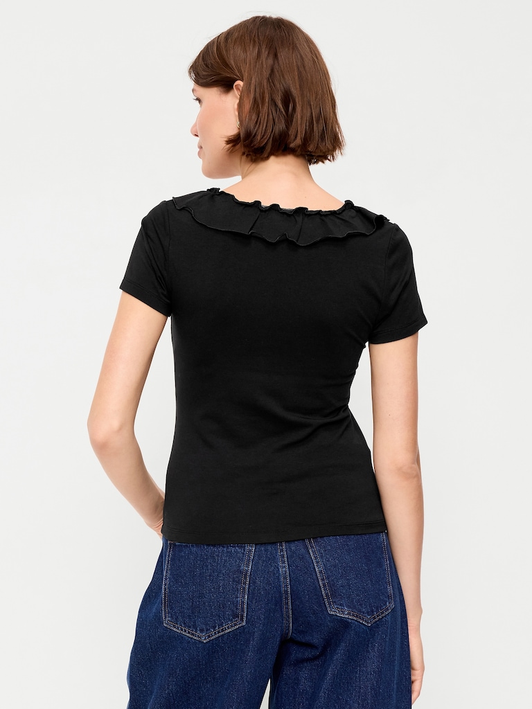 Lettuce-Edge Scoop-Neck Top