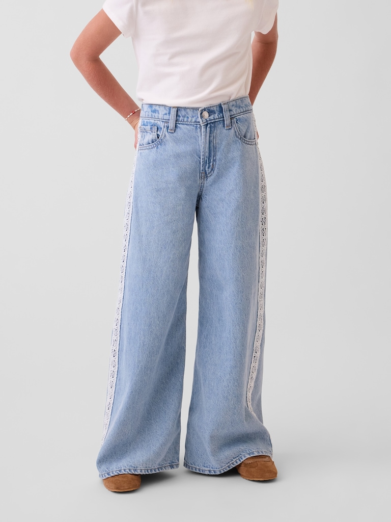 Kids Low Rise Lace-Trim Baggy Jeans