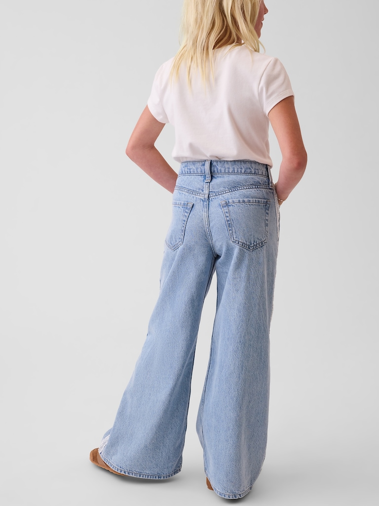 Kids Low Rise Lace-Trim Baggy Jeans