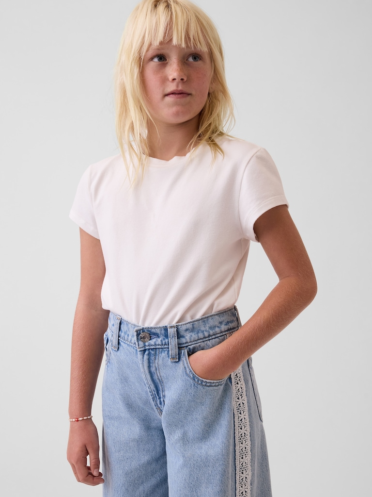 Kids Low Rise Lace-Trim Baggy Jeans