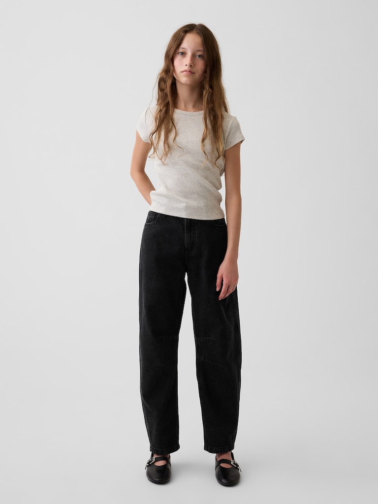 Kids High Rise Barrel Jeans