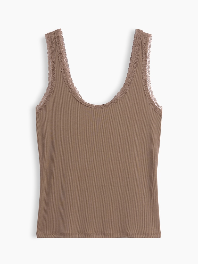 Mini Rib Lace-Trim PJ Tank Top