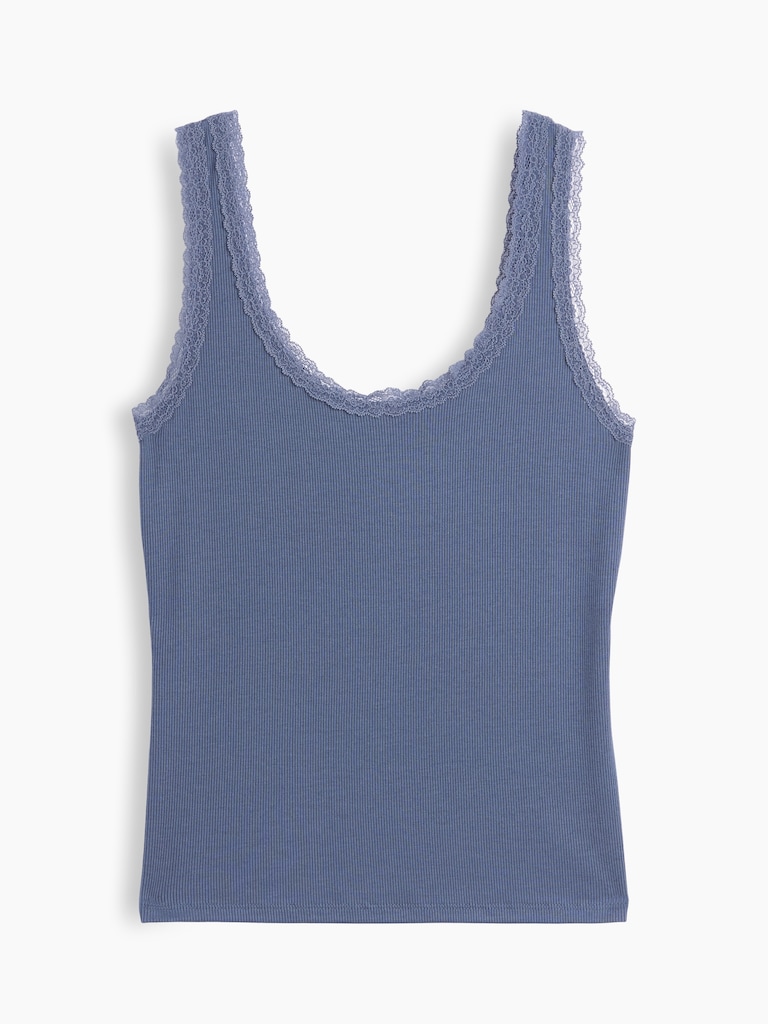 Mini Rib Lace-Trim PJ Tank Top