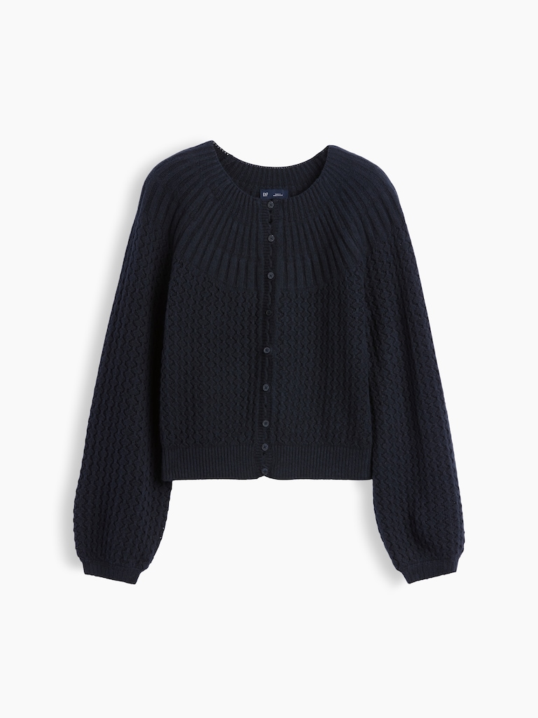 CashSoft Mix-Stitch Crop Cardigan Sweater