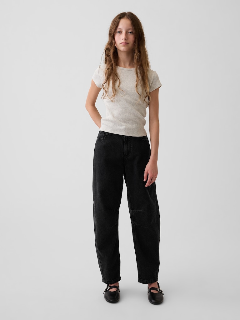 Kids High Rise Barrel Jeans