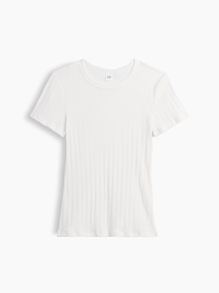 Essential Ribbed Pointelle Crewneck T-Shirt