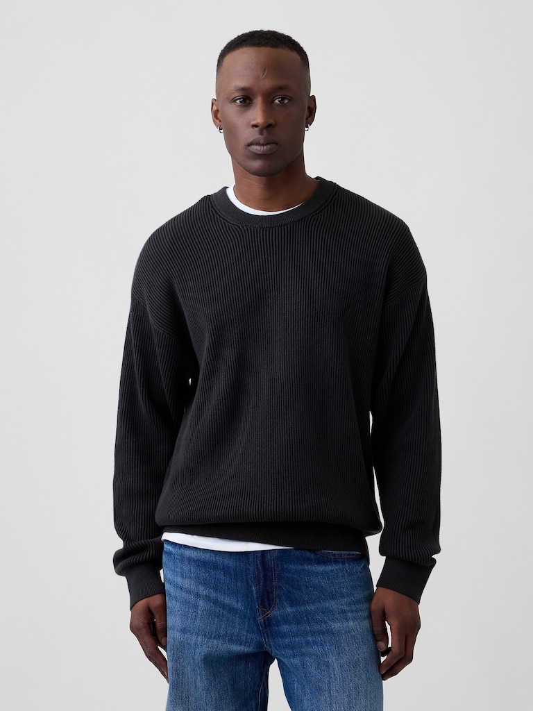 Relaxed Fisherman Stitch Crewneck Sweater