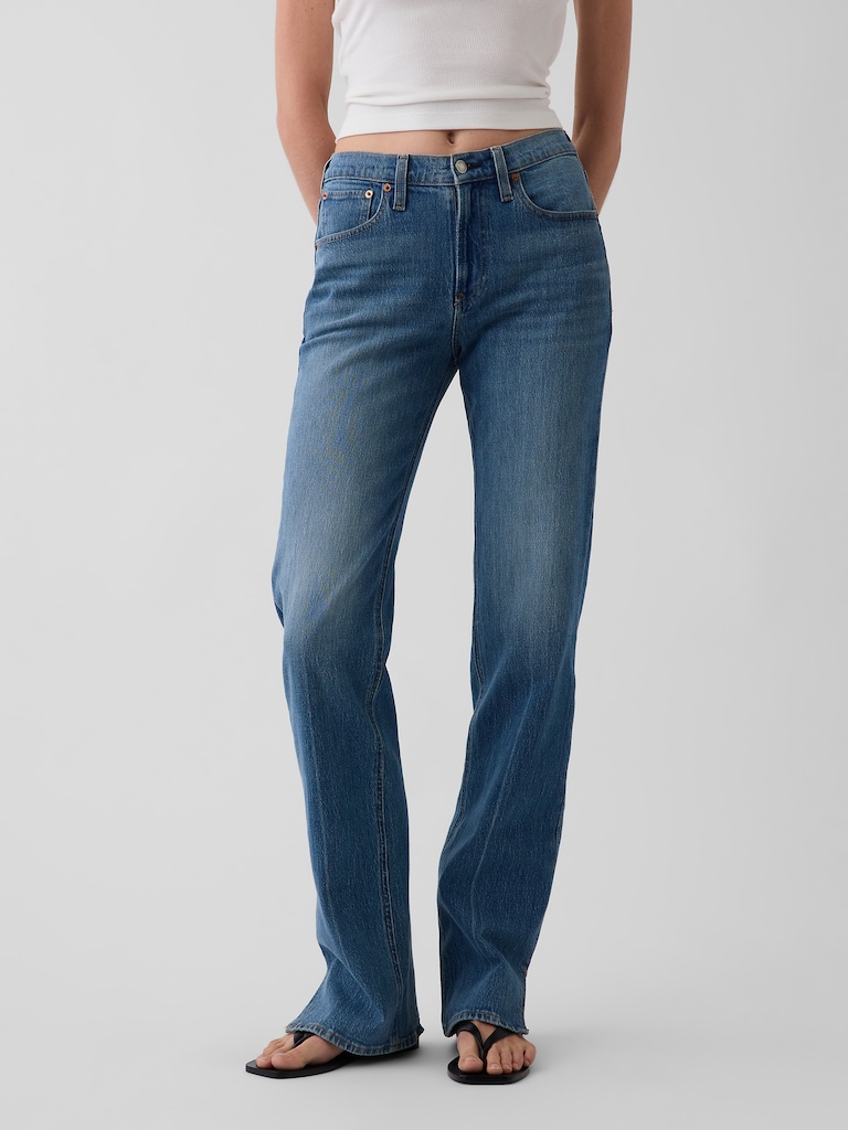 Mid Rise Split-Hem Relaxed Straight Jeans