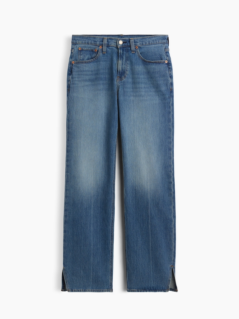 Mid Rise Split-Hem Relaxed Straight Jeans