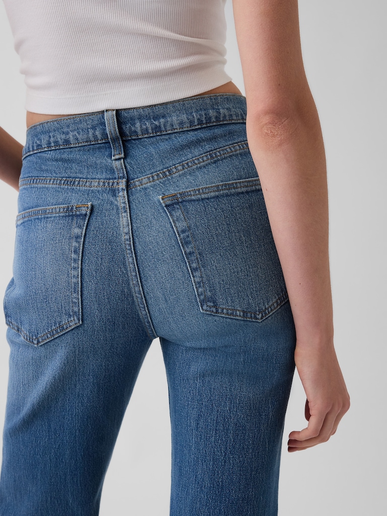 Mid Rise Split-Hem Relaxed Straight Jeans
