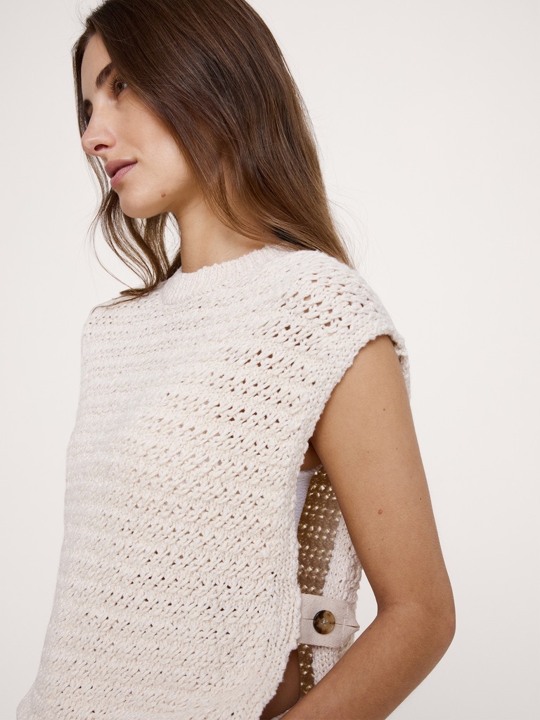 Open Side-Button Sweater Vest