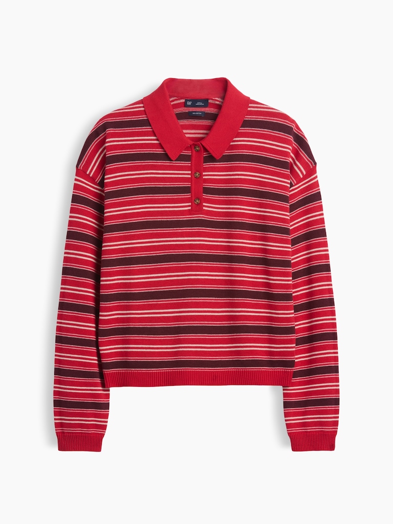100% Cotton Relaxed Polo Sweater