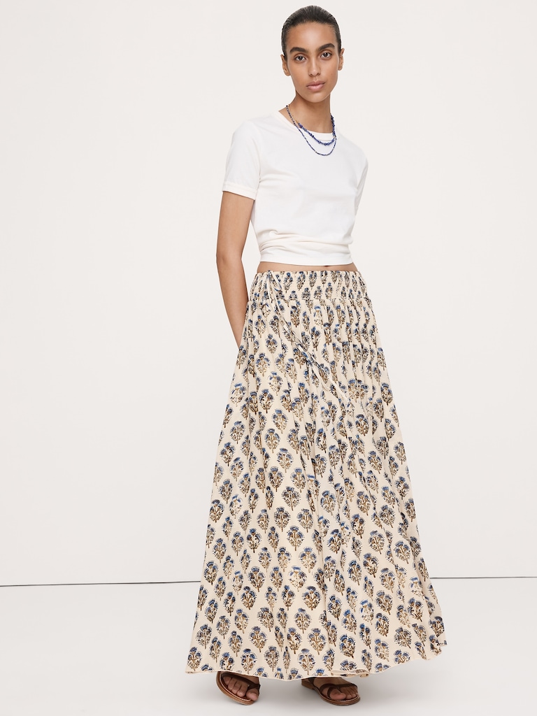 Smocked Georgette Maxi Skirt