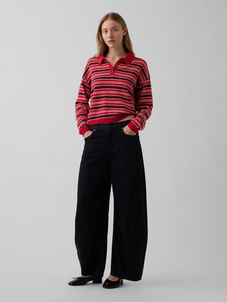 100% Cotton Relaxed Polo Sweater
