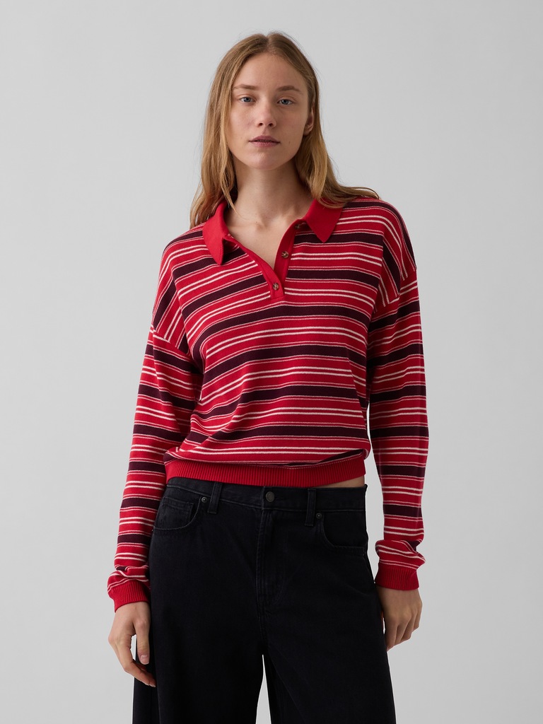 100% Cotton Relaxed Polo Sweater